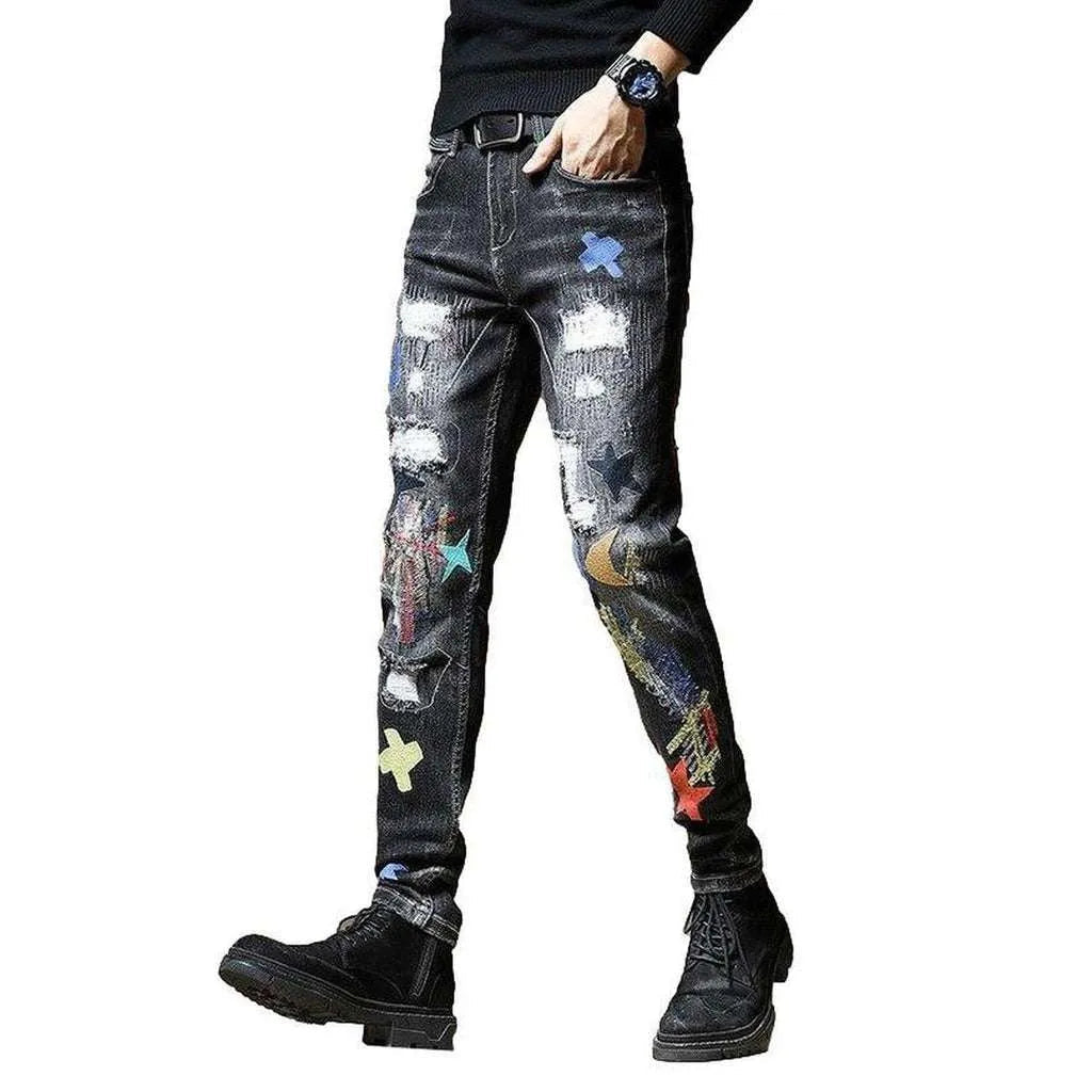 Painted ripped men's jeans