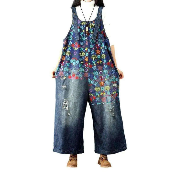 Painted women's denim jumpsuit