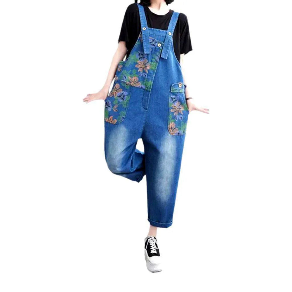 Trendy Baggy Painted Denim Overall for Ladies - Blue