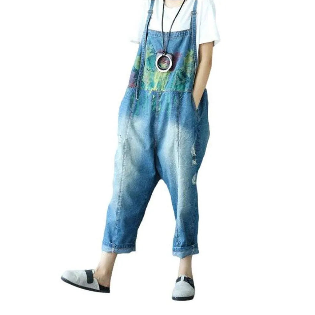 Stylish Painted Denim Dungaree for Women - Blue