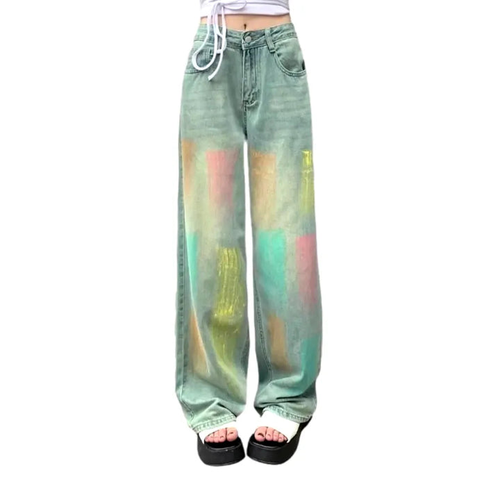 Painted women's mid-waist jeans