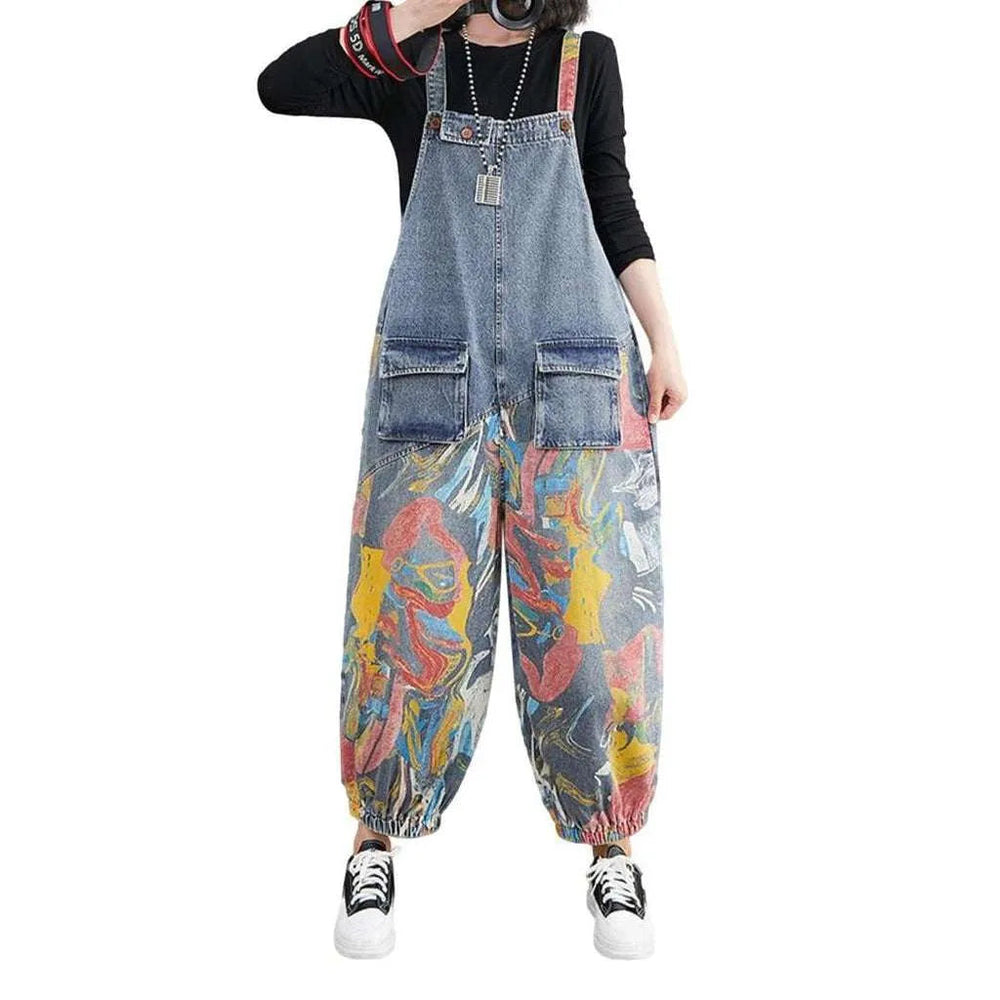 Painted Y2k Jean Overall for Women - Light Blue