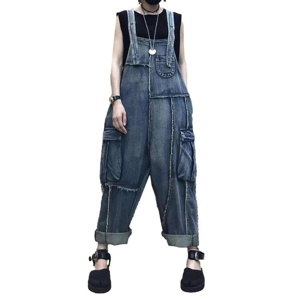 Patched cargo women's jeans overall