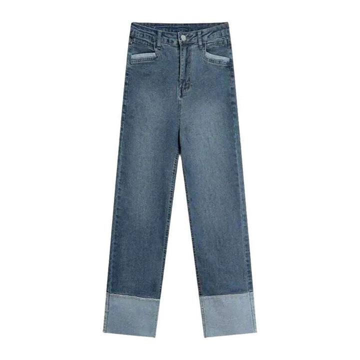 Patched hem straight women's jeans