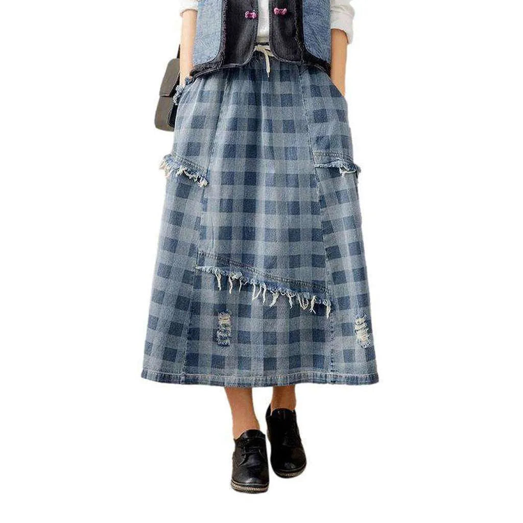 Patchwork a-line denim skirt