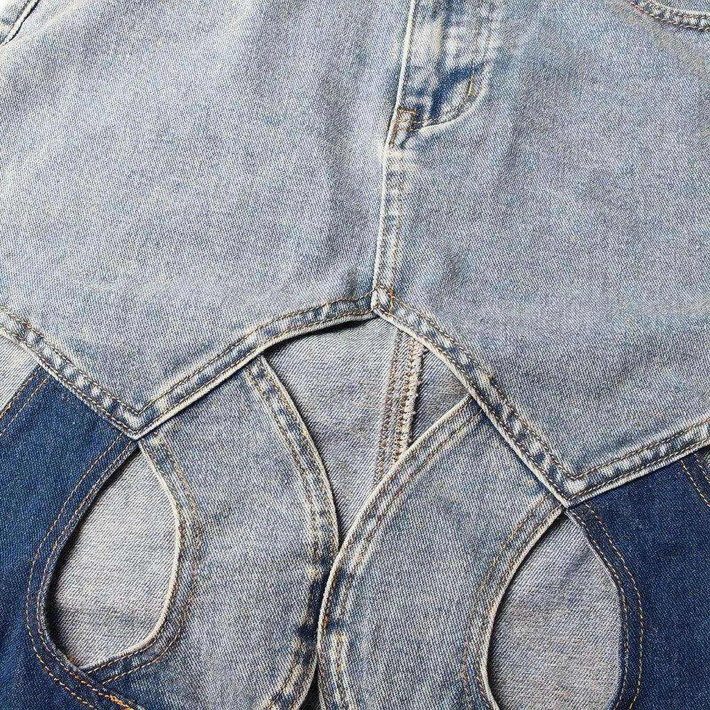Patchwork cutout jean skirt