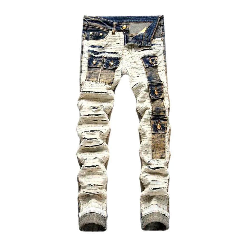 Patchwork fashion jeans
 for men