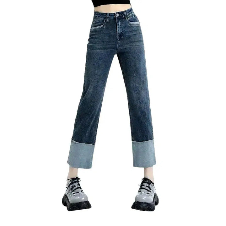 Patchwork hem women's street jeans