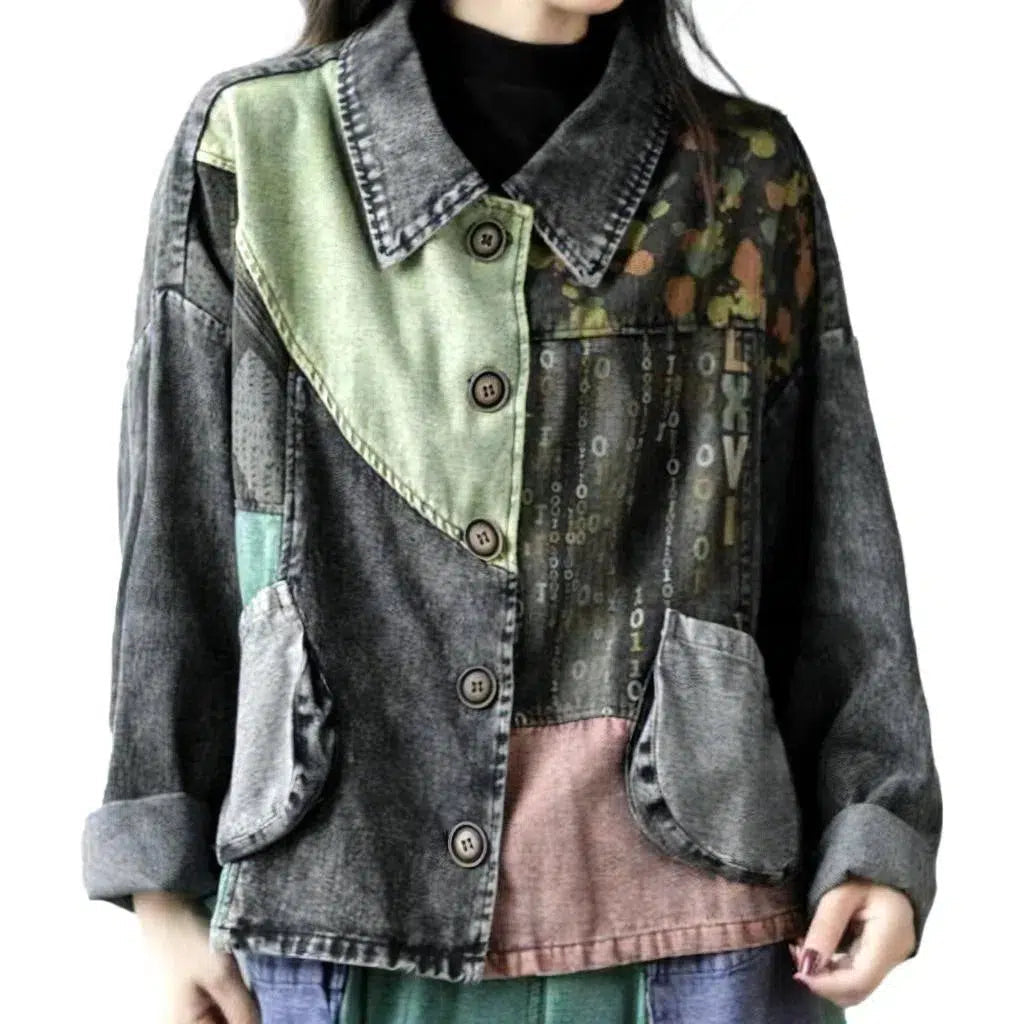 Patchwork oversized denim jacket
 for women