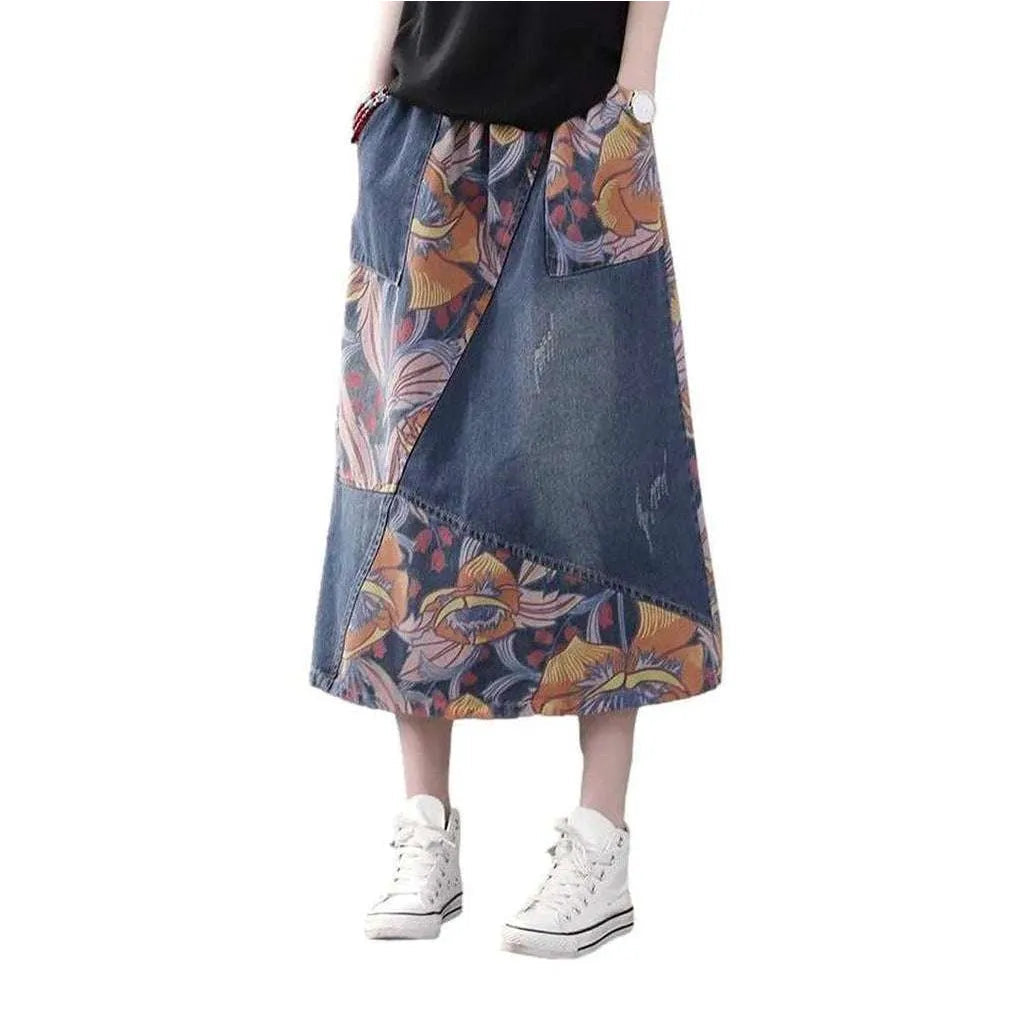 Patchwork painted women's denim skirt