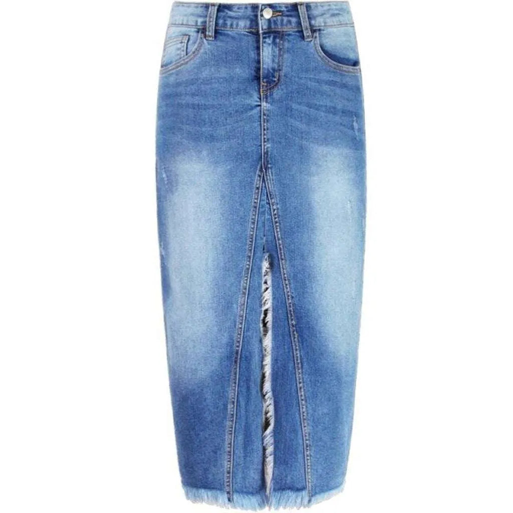 Pencil slit long jeans skirt