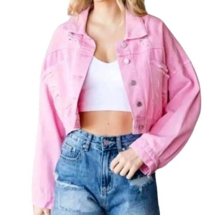 Pink boho women's jean jacket