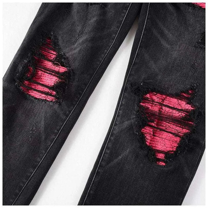 Pink patch men's biker jeans