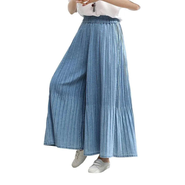 Pleated culottes women's denim pants