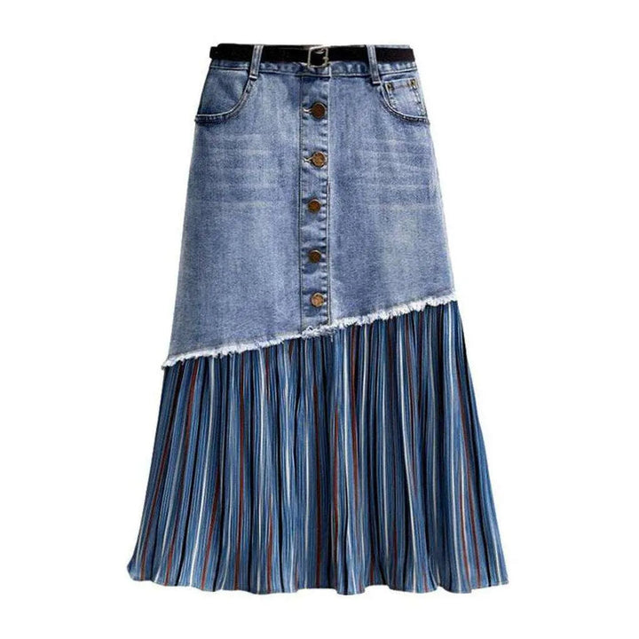 Pleated long jean skirt