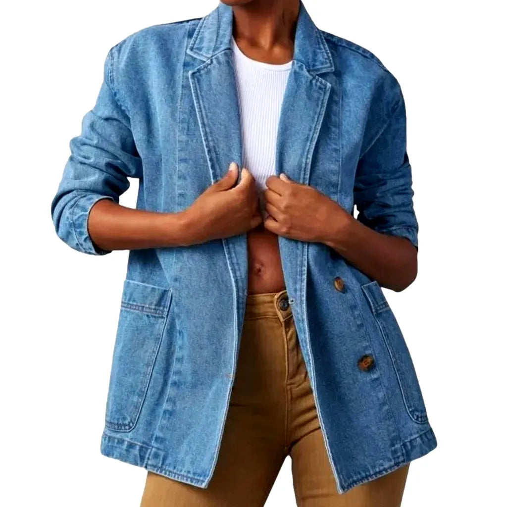 Denim Blazer Jacket for Women - Light Blue