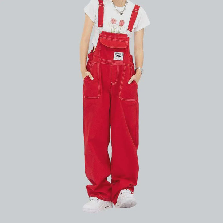 Red baggy women's denim dungaree | Jeans4you.shop