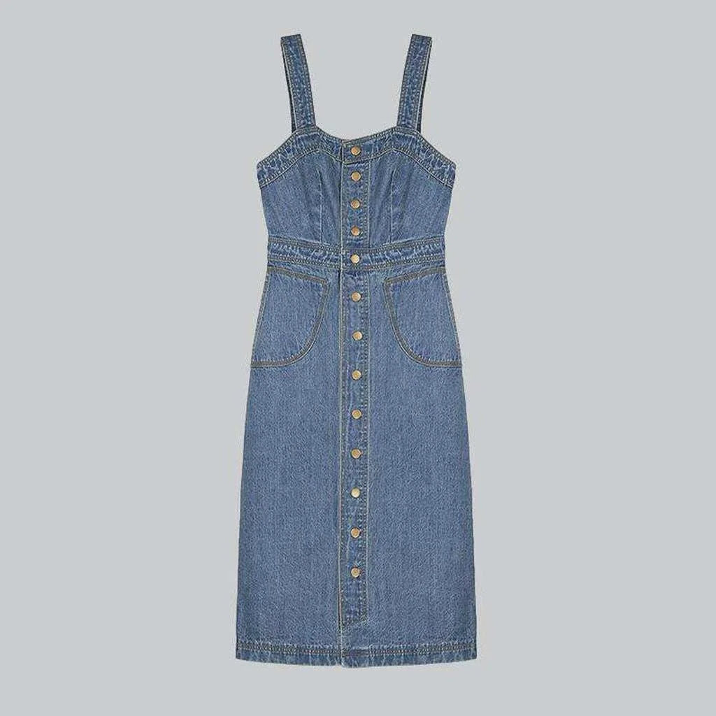 Contrast stitching buttoned denim dress | Jeans4you.shop
