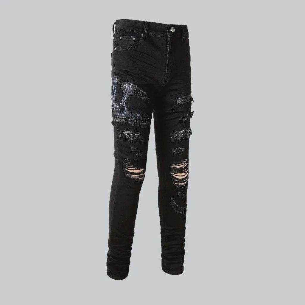 Snake embroidery ripped men's jeans | Jeans4you.shop