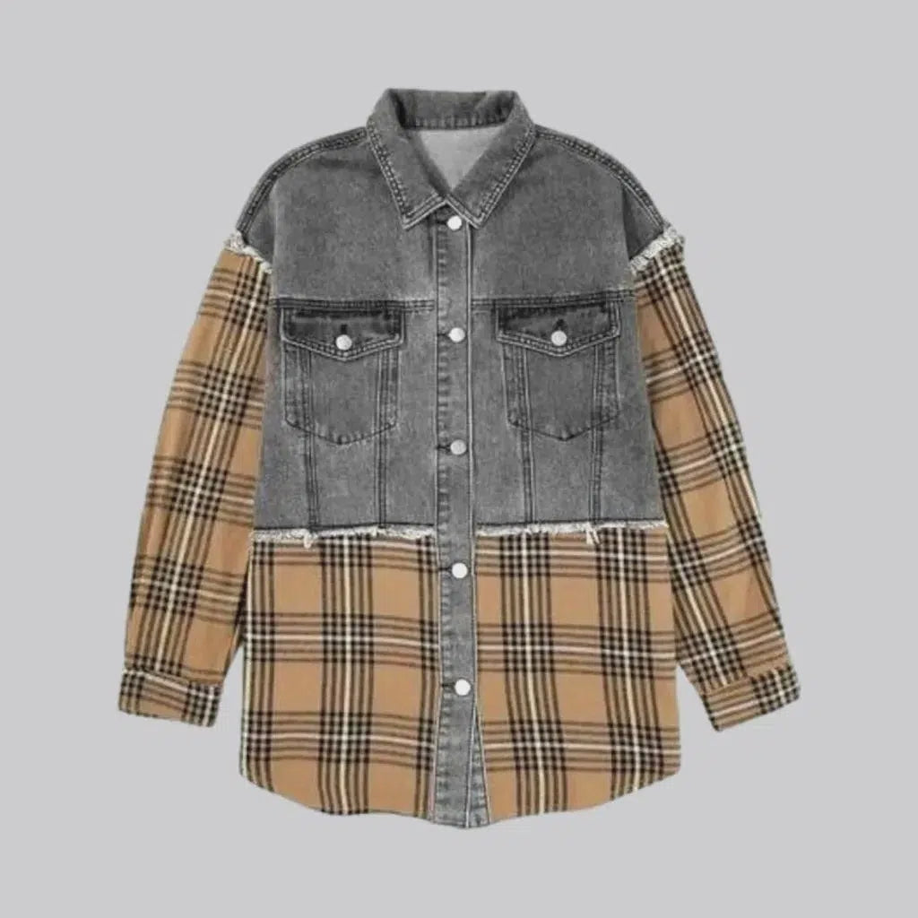Oversized checkered denim jacket
 for ladies | Jeans4you.shop