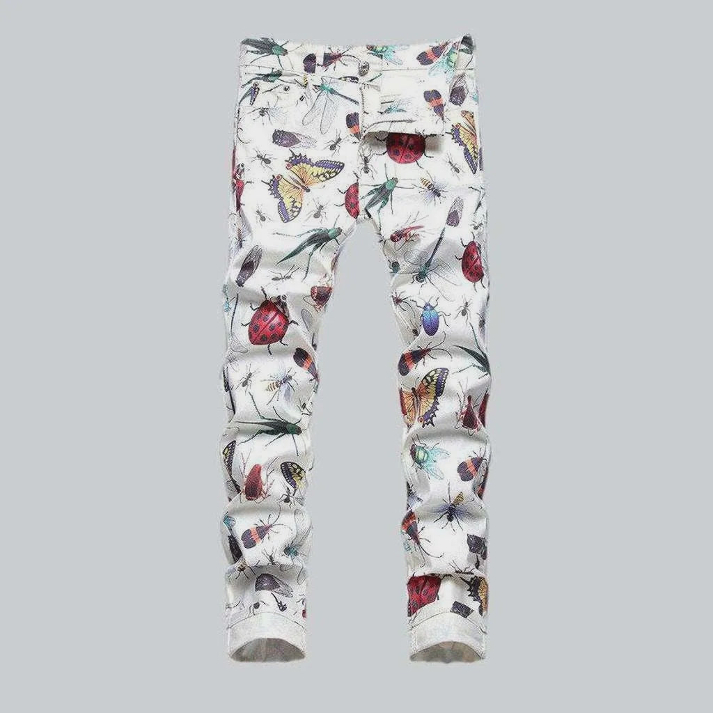 Insect print white men's jeans | Jeans4you.shop