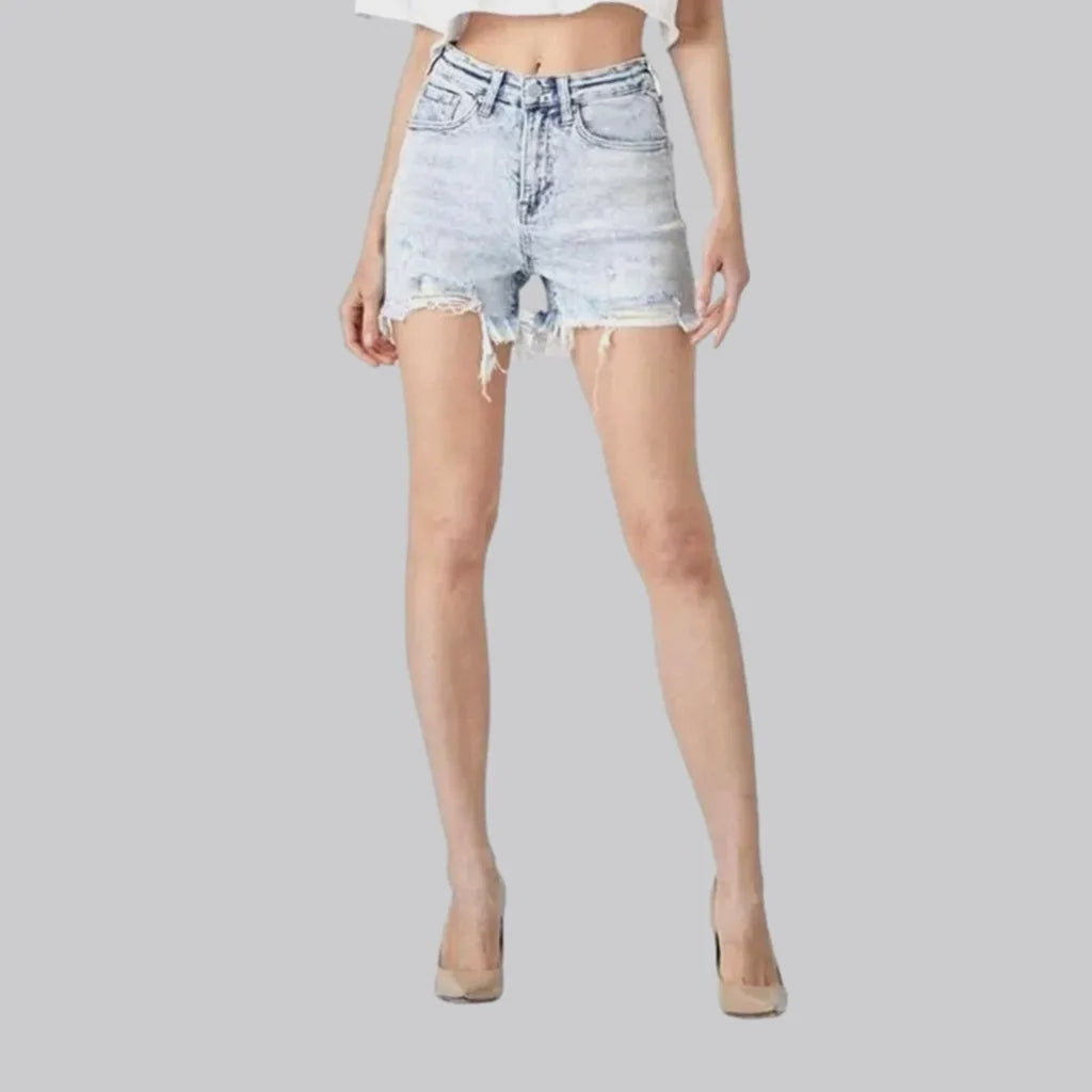 Frayed-hem ice-wash denim shorts for women | Jeans4you.shop