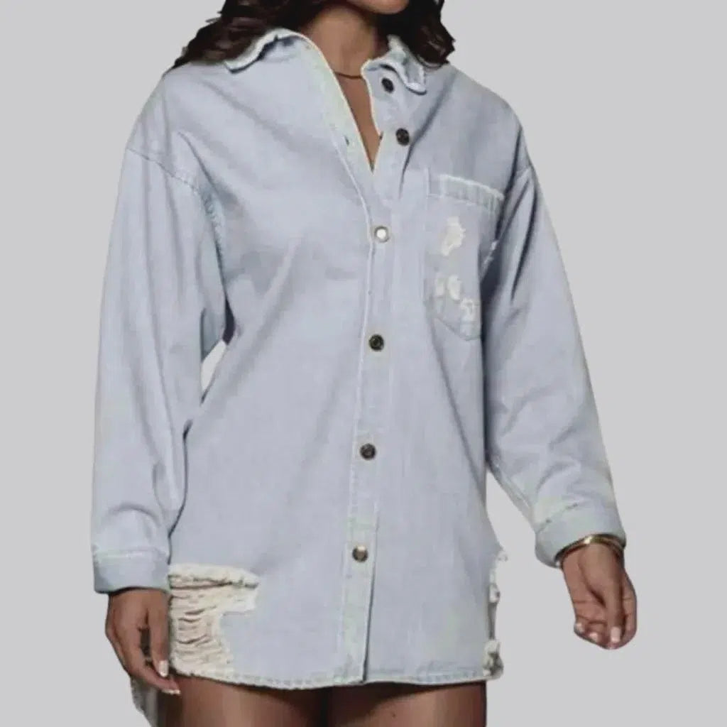 Distressed oversized jean shirt for ladies | Jeans4you.shop