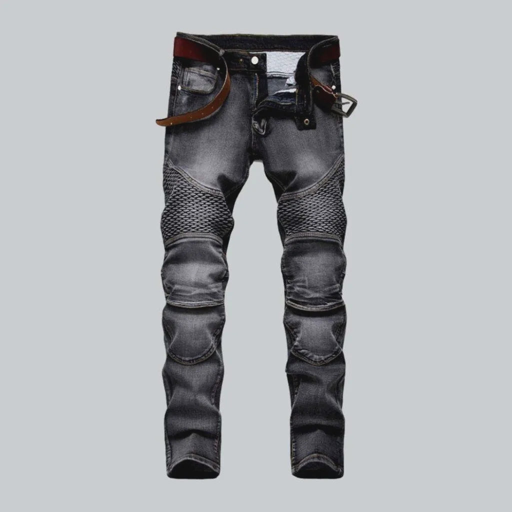Embroidered grey biker men's jeans | Jeans4you.shop