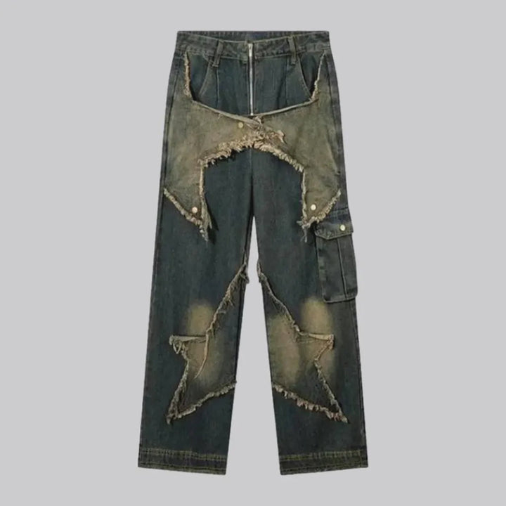 Distressed stars-embroidery jeans
 for women | Jeans4you.shop