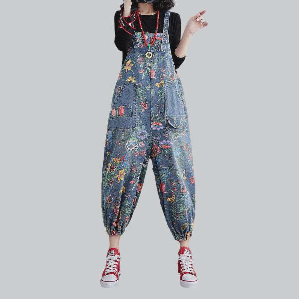 Flower print women's denim jumpsuit | Jeans4you.shop