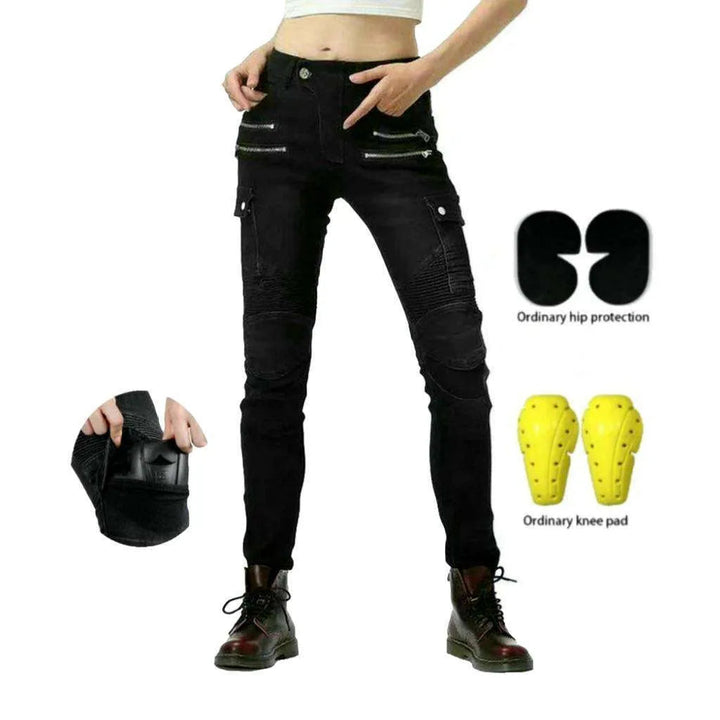 Protective women's biker jeans