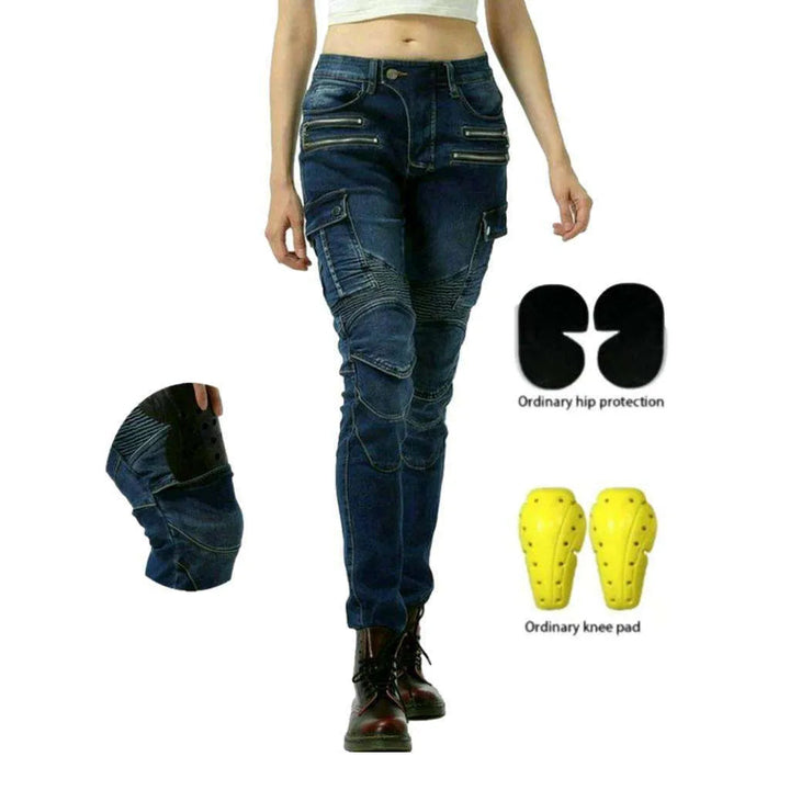 Protective women's biker jeans