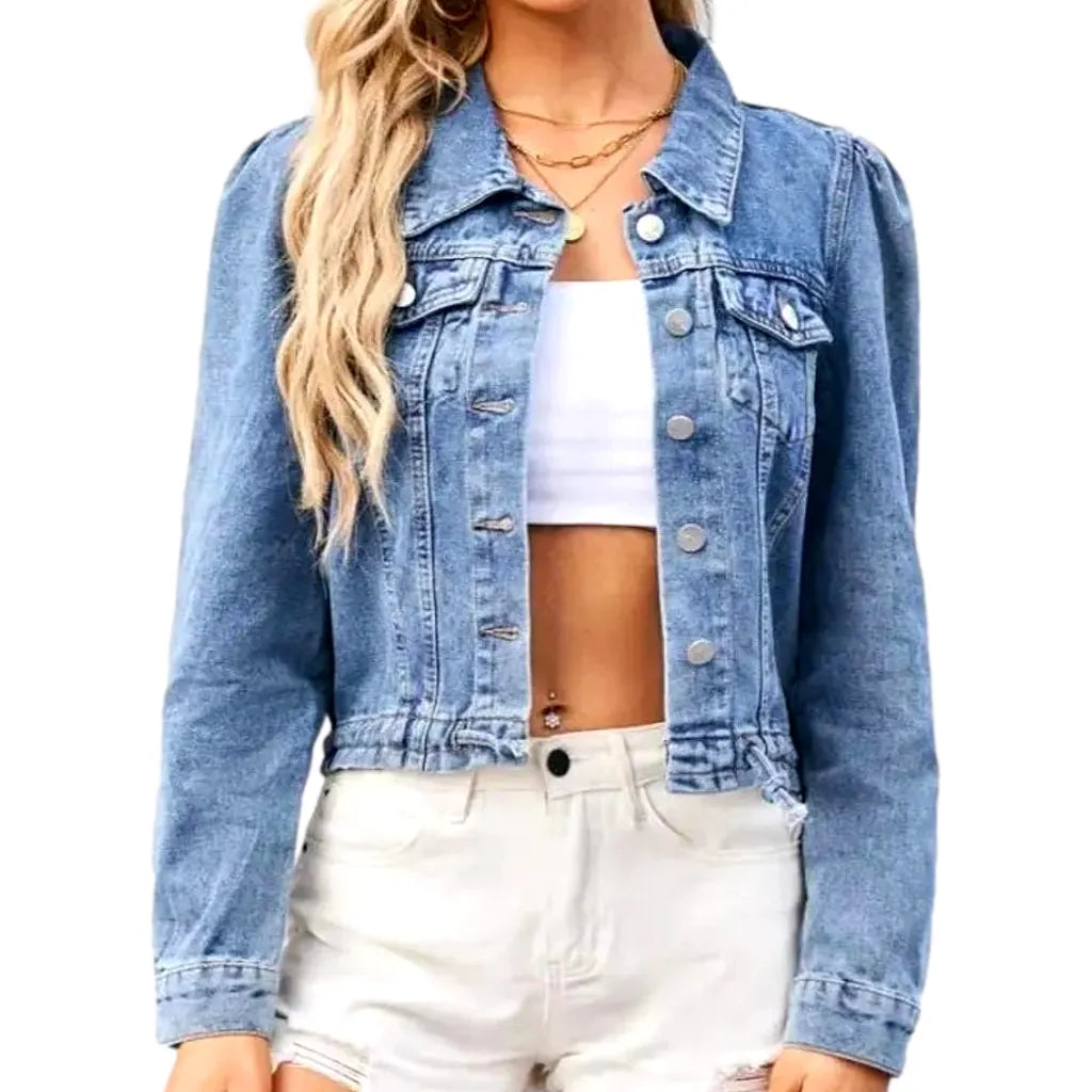 Puff-sleeves slim jean jacket for women