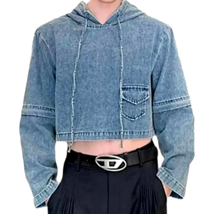 Pull-on hooded jean jacket
 for men