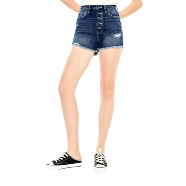 Raw-hem grunge denim shorts
 for women