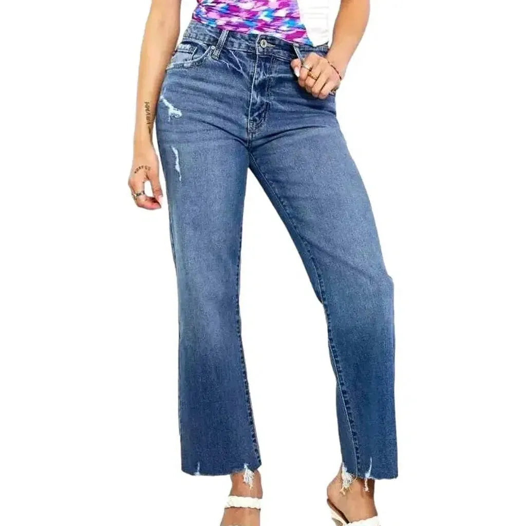 Raw-hem medium women's wash jeans