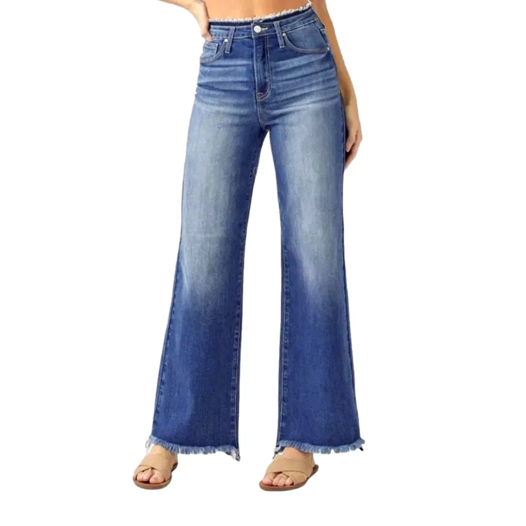 Raw-hem whiskered jeans
 for women