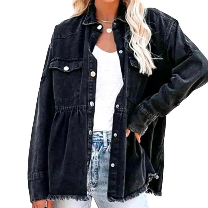 Raw-hem women's jean jacket