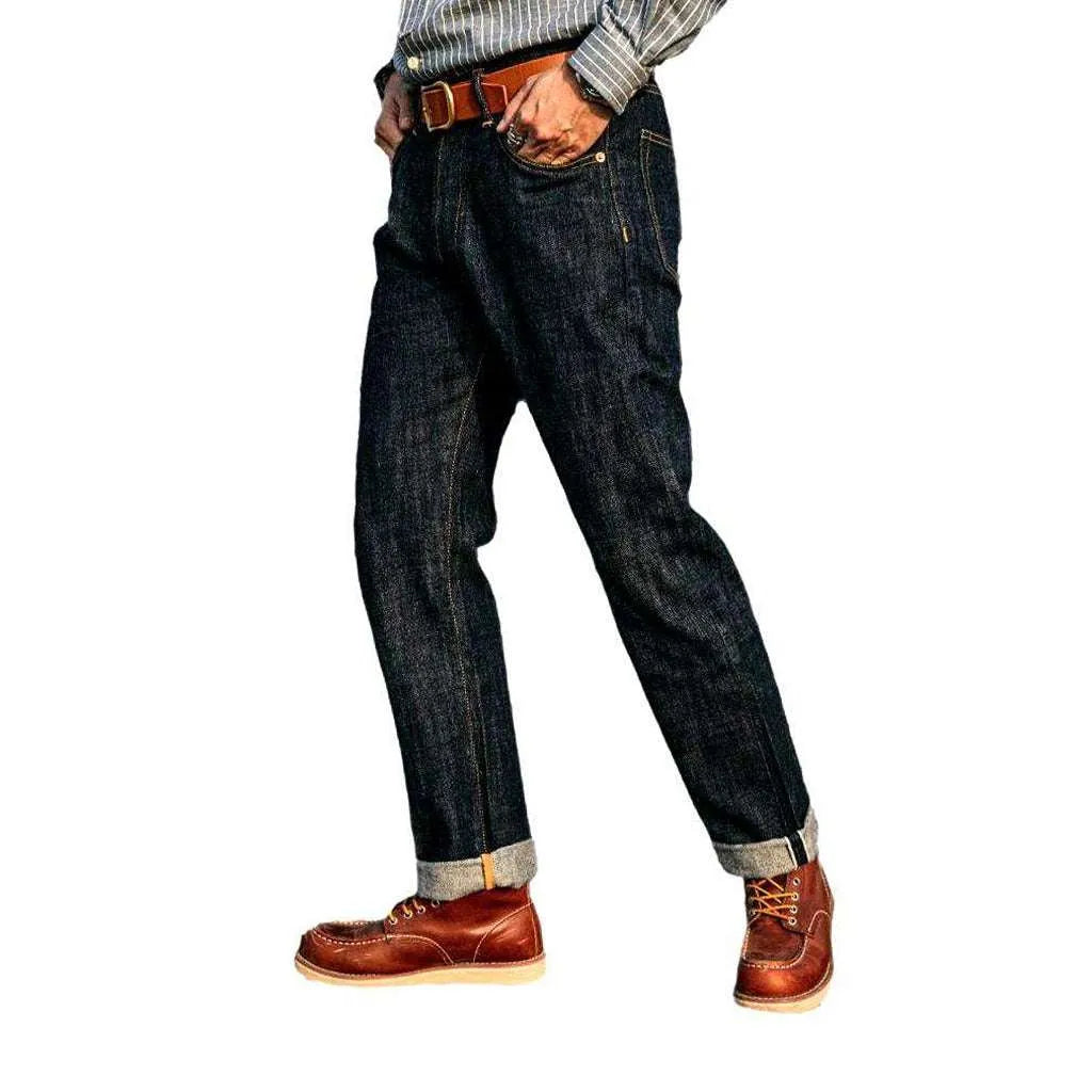 Raw high-waist men's selvedge jeans