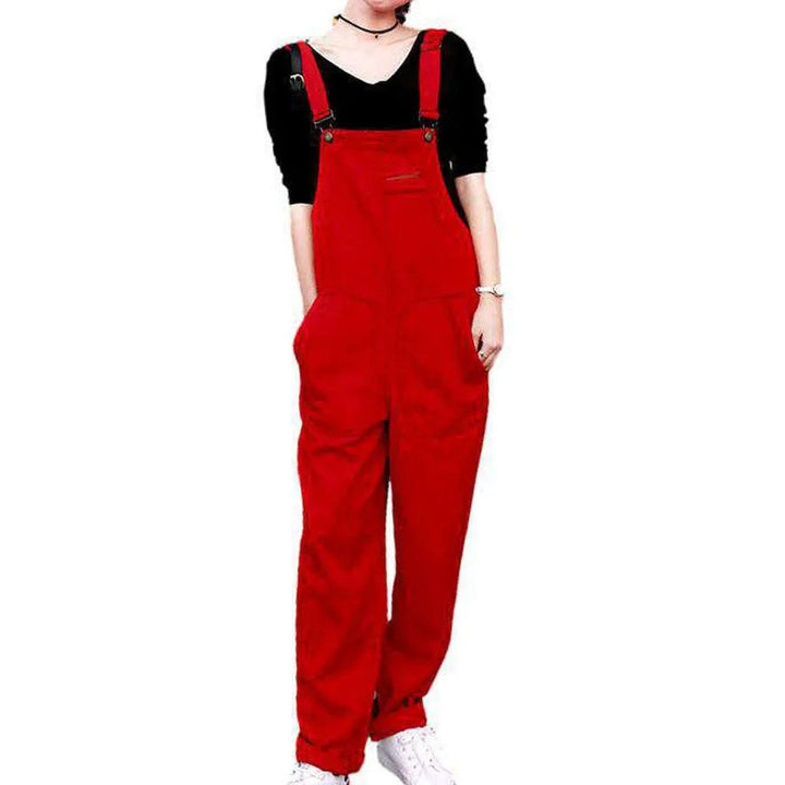 Red denim dungaree for women