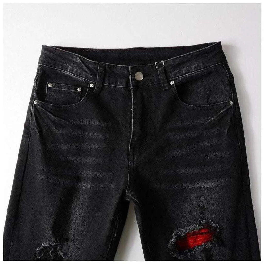 Red patch men's biker jeans