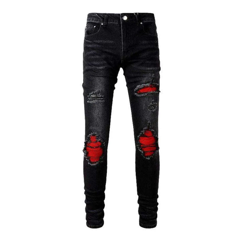 Red patch men's biker jeans
