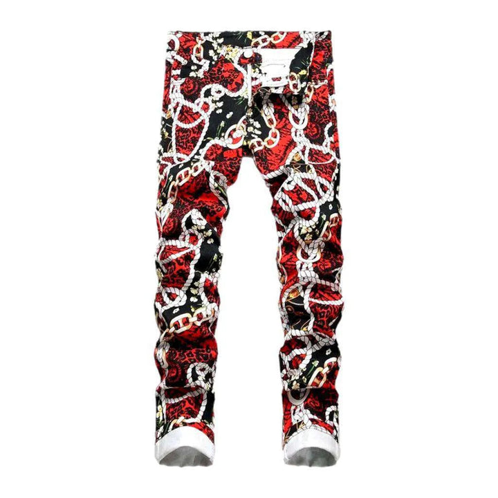 Red print painted jeans
 for men