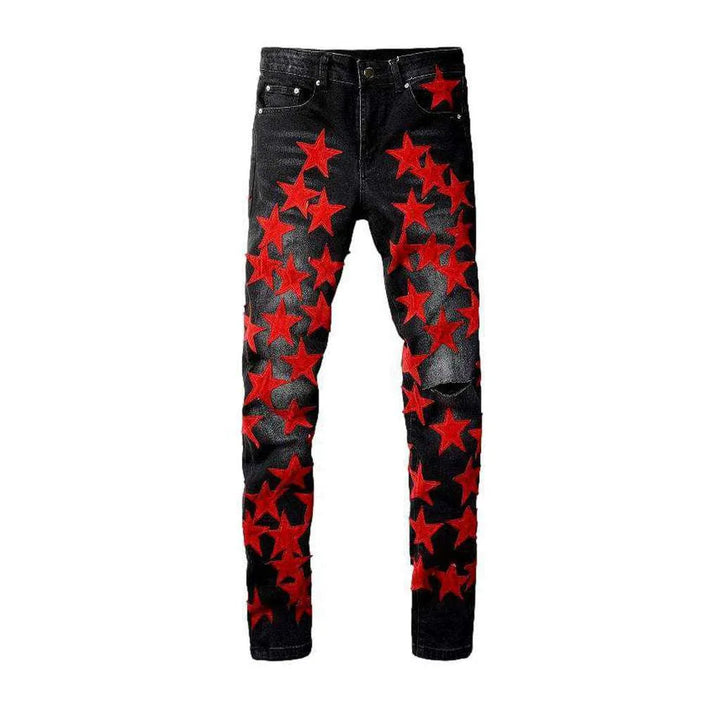 Red stars embroidery men's jeans