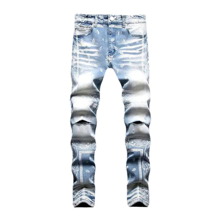 Ripped knees ornament men's jeans