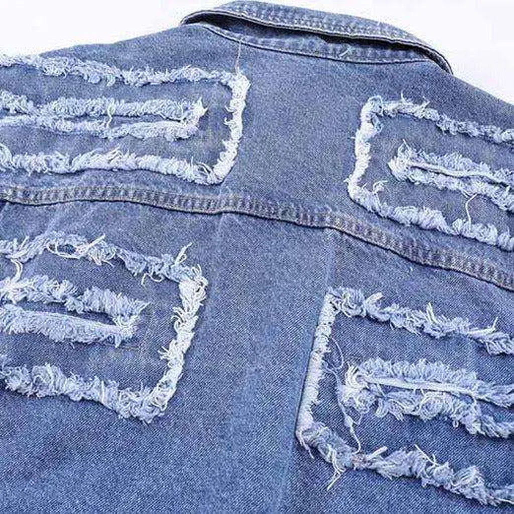 Ripped patchwork men's denim jacket