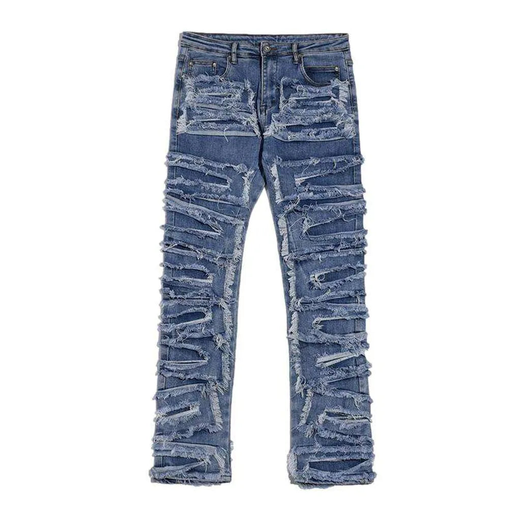 Ripped patchwork straight men's jeans