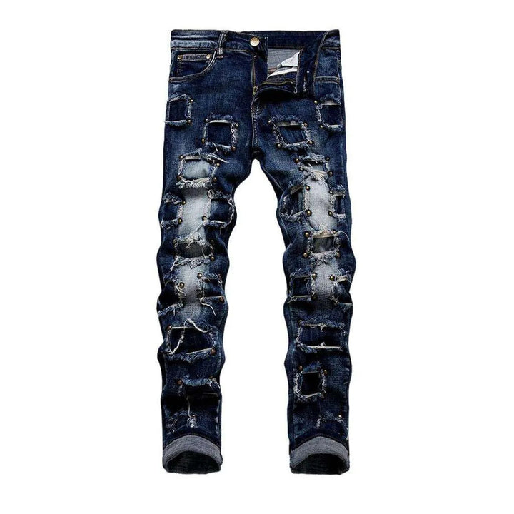 Rivet embellished patched men's jeans