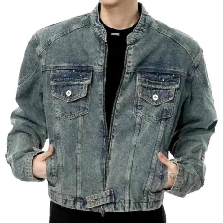 Round-collar men's jeans jacket