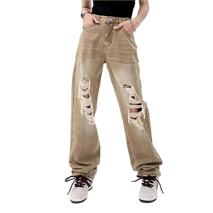 Sand color distressed baggy jeans